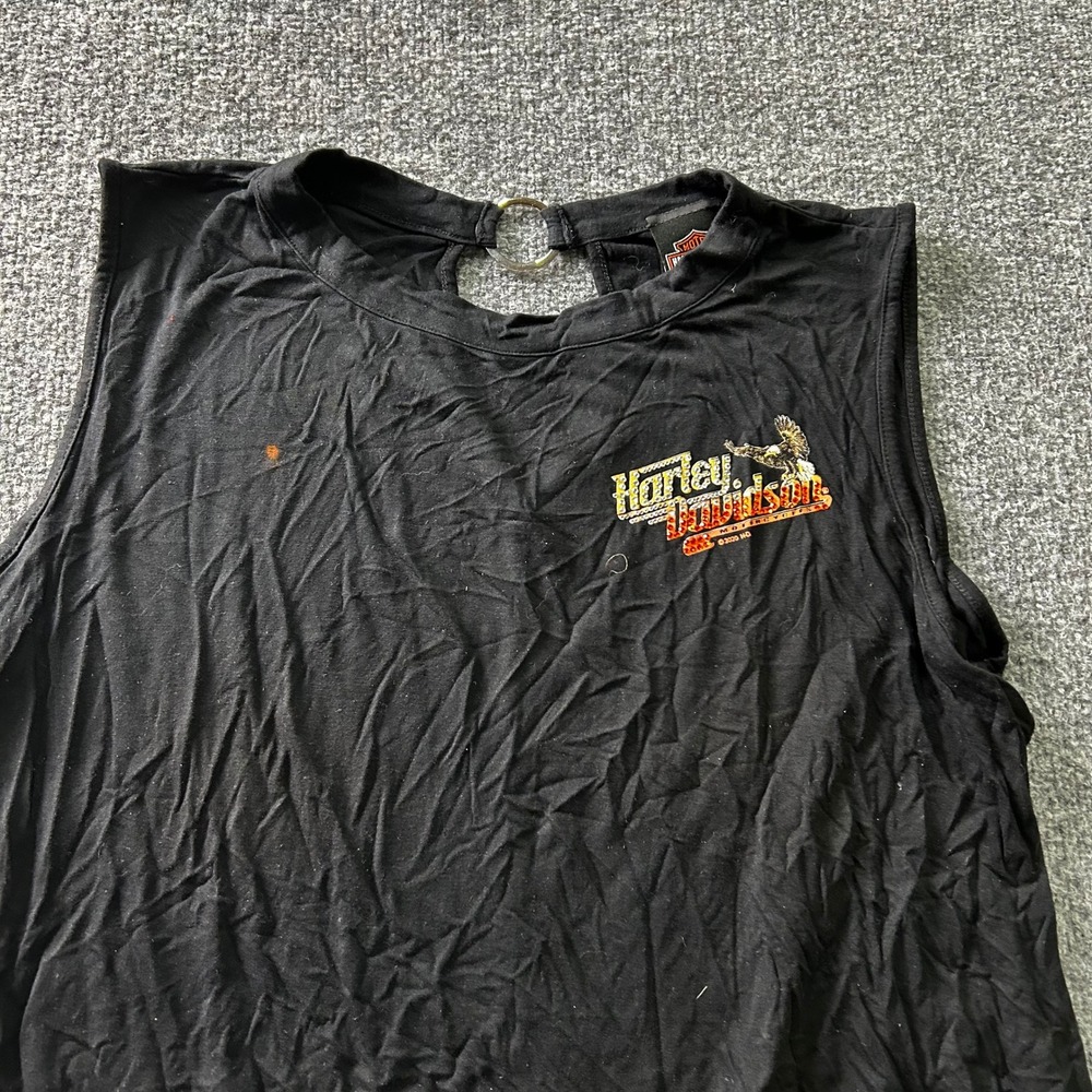 Harley Davidson Tank Top Womens 2XL Black Rhinestone Eagle O-Ring Keyhole